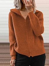preiswerte Texturierte Kapuzenpullover &amp; Sweatshirts-Damen Wintermantel Bequem Atmungsaktiv Reißverschluss Mode Täglich Einfach Outdoor Lässig Täglich Reisverschluss Regulär Revers Normale Passform Langarm Oberbekleidung Schwarz Weiß Blau Frühling