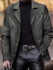 billiga Herrars klassiska kavajer-Herr Imitationsläderjacka Blazer i konstläder Bikerjacka Semester Dagligen Vindtät Håller värmen Ficka Vår Höst Slät Mode Klassisk Kavajslag Normal Imitationsläder Svart Kaffe Jacka