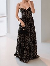 olcso Mintás ruhák-Női Hosszú ruha Maxi ruha Cami ruha Elegáns Csehország Stílusos Normál Leopárd Ujjatlan Pántos Leopárd Nyár Ősz