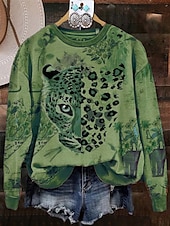 billige Stripe og geometriske topper-damegensere grafisk leopard avslappet langermet rund hals vanlig topper gate hverdagsbruk avslappet trykk lilla oransje grønn vår høst vinter