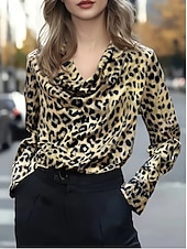 levne Oblečené topy-Dámské Oblečené topy Večerní topy Leopard Elegantní Večírek dámy Dlouhý rukáv Košilový límec Běžné topy Práce Párty večerní šaty Večerní oslava Tisk Levhart Jaro Podzim Zima Jaro. Podzim. Zima. Léto