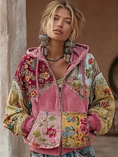 economico Top Floreali-Felpa con cappuccio da donna in 3D stampato giacca a maniche lunghe con zip e tasca leggera casual micro-elastica felpa con cappuccio grafica floreale street abbigliamento quotidiano patchwork con
