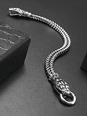 billige Halloween-tilbehør-Halloween-armbånd med slangehode til herre – gotisk punk-kjede i rustfritt stål med armbåndsmykker til fester, cosplay og uteliv