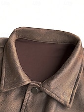 economico Giacca in ecopelle-Per uomo Giacca in Ecopelle Giacca in finta pelle scamosciata Vacanza Quotidiano Antivento Caldo Tasca Autunno Inverno Semplice Moda Classico Bavero Regolare Marrone Giacca