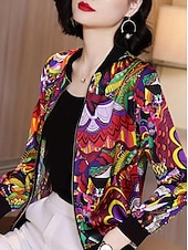preiswerte Bomberjacke-Damen Freizeitjacke Warm Schnelltrocknend Reißverschluss Tasche Elegant Mode Täglich Einfach Tarnung Urlaub Lässig Täglich Ferien Kurz Baseball-Kragen Normale Passform Langarm Oberbekleidung Fuchsie
