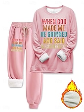 abordables Ensembles deux pièces-Femmes Élégant Chaud Mode Ensembles deux pièces Survêtement Ensembles de Pantalons manche longue Manche Évêque Col ras du cou Graphique Lettre Imprimé Extérieur Vacances Quotidien Noir Rose Claire