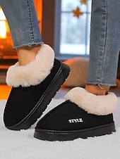 economico Ciabatte e infradito da donna-pantofole da donna con fodera in pelliccia sintetica, calde pantofole invernali da casa per l'inverno, la camera da letto e l'abbigliamento accogliente per la casa