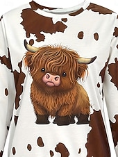 Χαμηλού Κόστους Ζώα tee-Τ-shirt Γυναικών Μακρυμάνικο Γραφικό Ζώο Αγελάδα Vintage Στυλάτο Casual Μακρυμάνικο Crew Neck Κανονικά Μπλουζάκια Ημέρας Εκτύπωση Ανοιχτό Καφέ Άνοιξη Φθινόπωρο Πριν το Φθινόπωρο