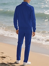 preiswerte Lässige Jacken-Herren Leichte Jacke Freizeitjacke Set Urlaub Täglich Atmungsaktiv Tasche 2 teilig Frühling Herbst Einfach Mode Klassisch Revers Regulär Schwarz Weiß Königliches Blau Khaki Grau Jacken