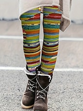 cheap Graphic Leggings-Women&#039;s Pants Trousers Leggings Streetwear Casual Full Length High Waist Striped Elastic Waist Print Breathability Comfortable Stretchy Vacation Street Daily Wear Black Grey Black 2# Yellow Pink