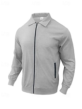 baratos Jaquetas Casuais-Homens jaqueta leve Jaqueta Waffle Jaqueta casual Férias Diário Respirável Bolsos Primavera Outono Tecido Moda Clássico Lapela Padrão Preto Branco Azul Royal cáqui Cinzento Casaco