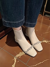 お買い得  足首ブーツ-クリスタル装飾のローヒールとラインストーンストラップが付いたレディースブラックアンクルブーツ、エレガントで都会的な高級パーティーシューズ