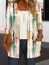 cheap Stripe&amp;Geometric Tops-Women&#039;s Shrugs Graphic Geometric Abstract Vintage Tropical Stylish Long Sleeve Crew Neck Regular Tops Daily Print Yellow Light Green Red Blue Brown Summer Spring Fall