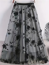 preiswerte Chiffon -Röcke-Damen Rock Schwingend Gazeröcke Mode Lässig Midi Mittlere Hüfthöhe Röcke Blumen Tüll Fließend Mikroelastisch Urlaub Straße Schwarz Weiß Rosa Grau Frühling Polyester