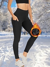 tanie Gładkie legginsy-Damskie legginsy podszyte polarem Rajstopy Getry Podstawowy Codzienny Wygoda Pełna długość Wysoka talia Jednokolorowe Wysokie cięcie Komfort Szybkie wysychanie Oddychający Wysoka elastyczność w