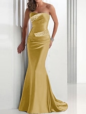 preiswerte Meerjungfrau Abendkleider-Meerjungfrau Pailletten Abendkleid Elegantes Kleid Hochzeitsgast Formelles Abendkleid Sweep  Brush Train Ärmellos Strapless Satin mit Kristallen Maskenball Kleid das Eindruck macht