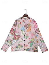 お買い得  カーディガン＆アウター-レディース カーディガン セーター ニット リブ編み ボタン フロント ラウンドネック 長袖 軽量 女性 デイリー アニマル クルーネック ボタン プリント ロング トップス ニット アウトドア ウィークエンド ピンク 秋 冬