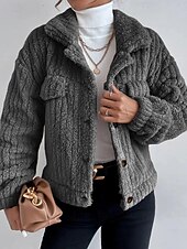 billige genserjakker-Dame Vinterfrakk Fleece-jakke Hold Varm Bekvem Lomme Knapper Mote عادي Ut på byen Helg Enkeltkneppet Normal Aftæpning Normal Langermet Yttertøy Svart Brun Mørkegrå Vinter