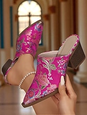economico Anni &amp;#39;50-sandali con tacco a blocco in jacquard verde anni &#039;50 da donna – sandali con tacco a blocco slip-on in broccato floreale per look di ispirazione vintage, outfit eleganti ed eventi culturali