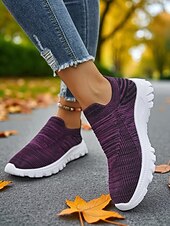 levne Dámské tenisky-Dámské růžové flyknit nazouvací tenisky s bílou podrážkou – ležérní lehká vycházková obuv na fitness, cestování i každodenní nošení