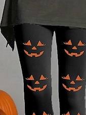 billiga Halloween Bottoms-Dam Byxor Damasker Mysiga leggings Streetwear Ledigt Fullängd Hög midjaPantsHalloween Grafisk Elastisk midja Mönster Mateial som andas Bekväm Elastisk Semester Gata Dagliga kläder Svart Sommar Vår