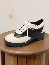baratos década de 1950-Sapatos oxford brogue vintage preto e branco femininos dos anos 1950 com cadarço e salto baixo - calçados retrô oktoberfest para uso casual, trabalho e cosplay