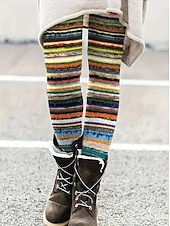 cheap Graphic Leggings-Women&#039;s Pants Trousers Leggings Streetwear Casual Full Length High Waist Striped Elastic Waist Print Breathability Comfortable Stretchy Vacation Street Daily Wear Black Grey Black 2# Yellow Pink