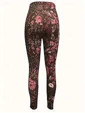 levne -Dámské Kalhoty Legíny Pohodlné legíny Šik ven Na běžné nošení Plná délka Vysoký pas Květinový Elastický pas Tisk Prodyšnost Pohodlné Elastické Dovolená ulice Denní nošení Fialová Zelená Jaro Podzim