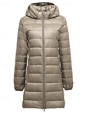 abordables Doudounes-Femmes Doudoune Manteau Chaud Confortable Fermeture éclair Avec Poches Mode Uni Fête Décontracté Quotidien Week-end Fermeture éclair Long À capuche Coupe régulière manche longue Vêtements d&#039;extérieur