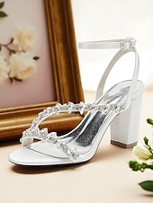 economico sposa-sandali bianchi con tacco a blocco per la sposa – scarpe da sposa impreziosite da cristalli con cinturino alla caviglia