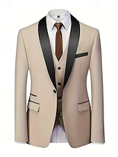 preiswerte Herren Klassische Blazer-Herren Set Anzüge Anzugweste Geschäft Cocktailparty Hochzeitsfeier 3 Stück Mode Lässig Frühling Herbst Polyester Farbblock Tasche Knöpfe Bequem Einreihig Blazer Schwarz Weiß Burgunderrot Königliches