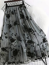 preiswerte Chiffon -Röcke-Damen Rock Schwingend Gazeröcke Mode Lässig Midi Mittlere Hüfthöhe Röcke Blumen Tüll Fließend Mikroelastisch Urlaub Straße Schwarz Weiß Rosa Grau Frühling Polyester