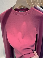 preiswerte Einfarbiges T-Shirt-Damen Bluse Einfarbig Stilvoll Lässig Langarm Rundhalsausschnitt Normale Oberteile Täglich Schwarz Weiß Blau Purpur Fuchsie Herbst Winter