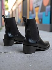 billiga Chelsea stövlar-Bruna chelsea-stövlar i konstläder för dam – elastiska slip-on-stövlar med låg klack för daglig pendling, höstkläder och vardagskläder i stan