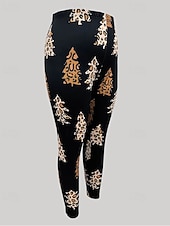 billiga Halloween Bottoms-Dam Byxor Damasker Mysiga leggings Streetwear Ledigt Fullängd Hög midjaPantsJul Leopard Träd Elastisk midja Mönster Mateial som andas Bekväm Elastisk Semester Gata Dagliga kläder Svart Sommar Vår Höst
