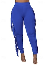 halpa Naisten kapeat housut-Naisten Housut Sukkahousut Mukavat leggingsit Katutyyli Vapaa-aika Täyspitkä Luonnollinen Tavallinen Tupsu Joustava vyötärö Mukava Pyhäpäivä Arki-asut Viikonloppu purppura Musta Valkoinen Armeijan