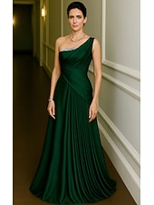 preiswerte Empire-Waist-Abendkleider-A-Linie Abendkleid Elegant Formelle Kleidung Formell Hochzeit Bodenlang Ärmellos Ein-Schulter Stretch Satin mit Falten Gerafft 2025
