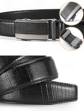 tanie Wesele ACC-Męski pasek ze skóry ekologicznej z wzorem krokodyla – regulowany pasek z automatyczną klamrą do garnituru, do noszenia w pracy, na co dzień i na co dzień