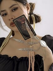 billige Halloween-tilbehør-Halloween gotisk fingerkloarmbånd til dame – vintage filigran metallhåndsmykke med kjedeledd til kostymefester, cosplay og heksestil