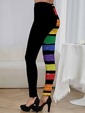 levne Umění a design tisku-Dámské Legíny prázdniny Vinobraní Módní Po kotníky Vysoký pas Grafika Proužky Geometrické tvary Potisk Zahřívací Yumuşak Prodyšné Elastické Venkovní Dovolená ulice Oranžová Jaro Podzim Zima Slim