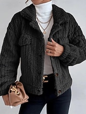billige genserjakker-Dame Vinterfrakk Fleece-jakke Hold Varm Bekvem Lomme Knapper Mote عادي Ut på byen Helg Enkeltkneppet Normal Aftæpning Normal Langermet Yttertøy Svart Brun Mørkegrå Vinter