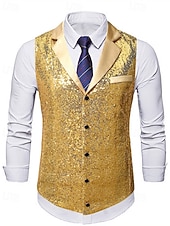 voordelige Heren Vest-Voor heren Vest Vakantie Feest liiketoiminta Modieus Casual Lente Herfst Zak Knop Paillet Polyester Comfortabel Effen Enkele knoopsluiting één knoop Revers Normale pasvorm Goud Hesje