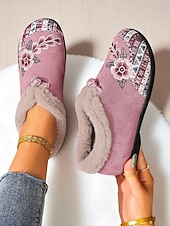 economico Scarpe di Natale per Donne-scarpe slip-on da donna con fodera in pelliccia ricamata rossa e motivo floreale, calde scarpe invernali per Natale, periodo festivo e abbigliamento casual