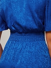 economico Abiti floreali-Abito lungo da donna per invitati a matrimoni, blu royal, scollo a V, jacquard sottile, raso lucido, elegante, alla moda, con cintura in vita, vestibilità aderente, per feste, tutti i giorni, autunno