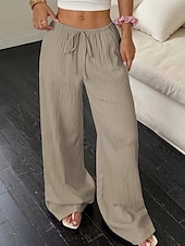 billiga breda ben och hög midja-Dam Brett skaft Byxor Palazzo byxor Mode Streetwear Fullängd Hög midja Slät Elastisk midja Mateial som andas Bekväm Gata Dagliga kläder Utekväll Svart Vit Rodnande Rosa Kaki Sommar Vår Normal