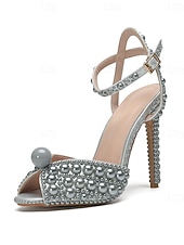 Недорогие Невеста-женские туфли на шпильке, украшенные жемчугом — элегантные свадебные туфли с ремешком на щиколотке и открытым носком