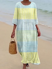 levne Umění a design šaty-Dámské maxi šaty kaftan s 3/4 rukávy kulatým výstřihem volnočasové šaty A-linie boho pravidelný střih grafické geometrické abstraktní bílé žluté modré oranžové jaro podzim