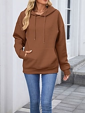 preiswerte Einfache Blusen-Damen Textur Bluse Kapuzenpullover Tasche Einfach Streetwear Lässig Langarm Mit Kapuze Normale Oberteile Straße Ferien Ausgehen Schwarz Rosa Braun Khaki Grau Herbst