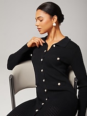 preiswerte Blumenkleider-Weiblich Freizeitkleid Schwarz Langarm Einfach Herbst Ganzjahres Rundhals Elegant Modern S M L