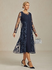 billiga Blazers och kostymer-damjacka kavaj spets broderad paljett elegant blommig formell årsdag bröllopsgäst cocktailparty öppen framsida lång rund hals normal passform långärmad ytterkläder marinblå